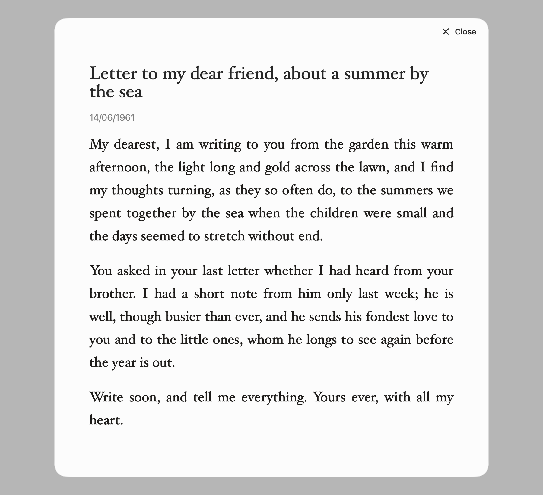 Full-size centred reading view