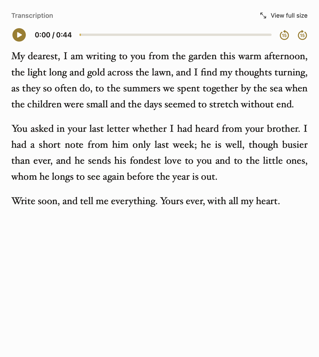 Reading view with the read-aloud playback bar